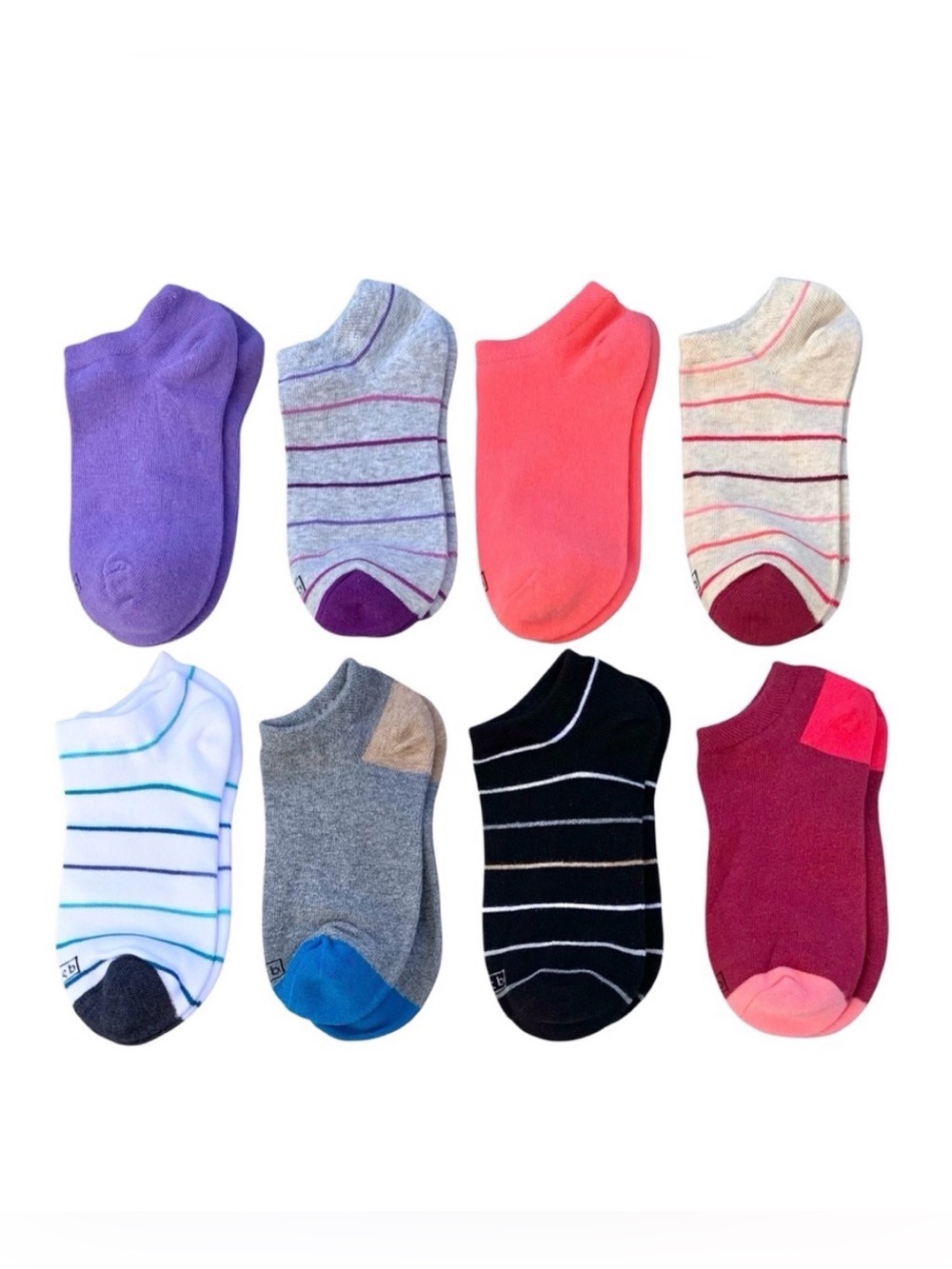 K. Bell No Show Socks 8-Pair Solid & Stripes Variety Pack, Women’s Shoe 5.5-10